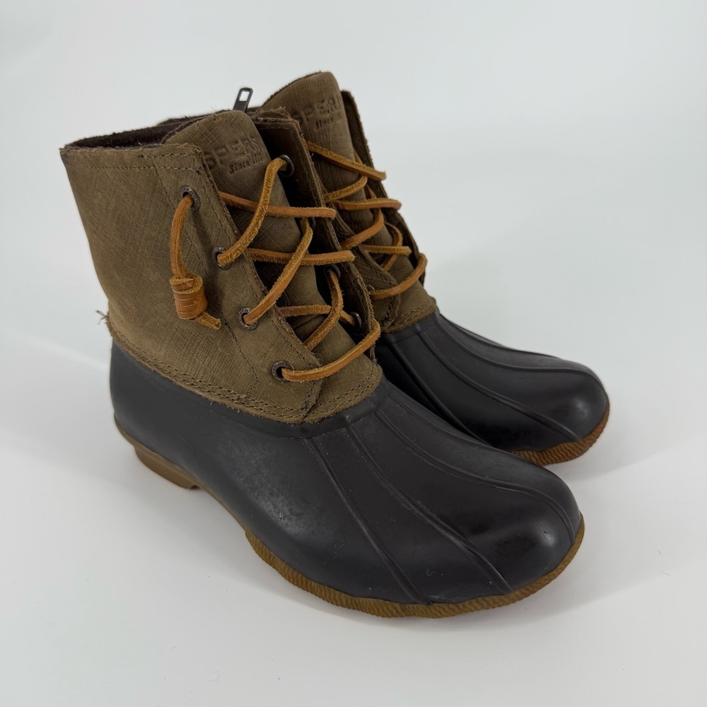 Sperry Womens Brown Black Duck Boots Size‎ 6 Waterproof Rain Winter Warm